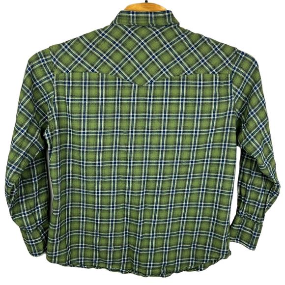 Wrangler Wrangler Green Plaid Pearl Snap Long Sleeve Button Up Flannel Shirt XL - Picture 3 of 5